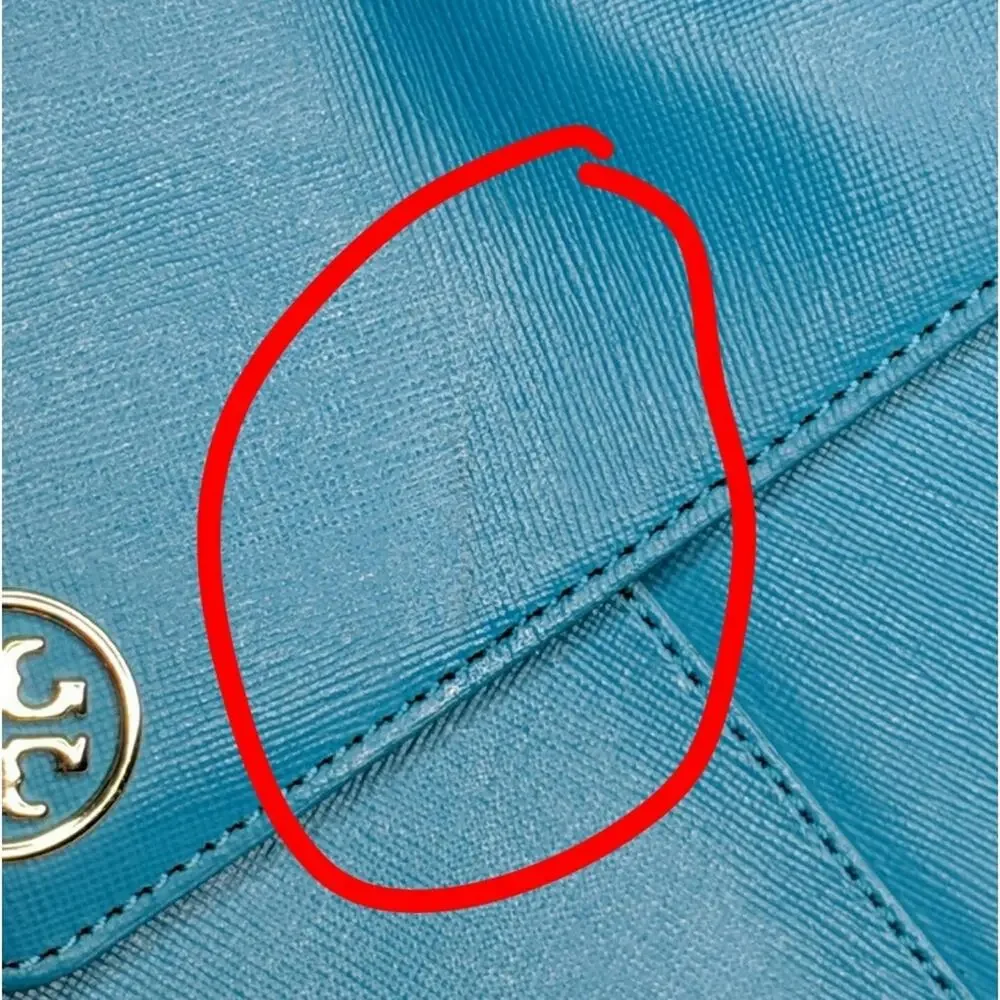 Tory Burch Robinson Envelope Clutch Saffiano Leather Pocket Chain Turquoise Blue